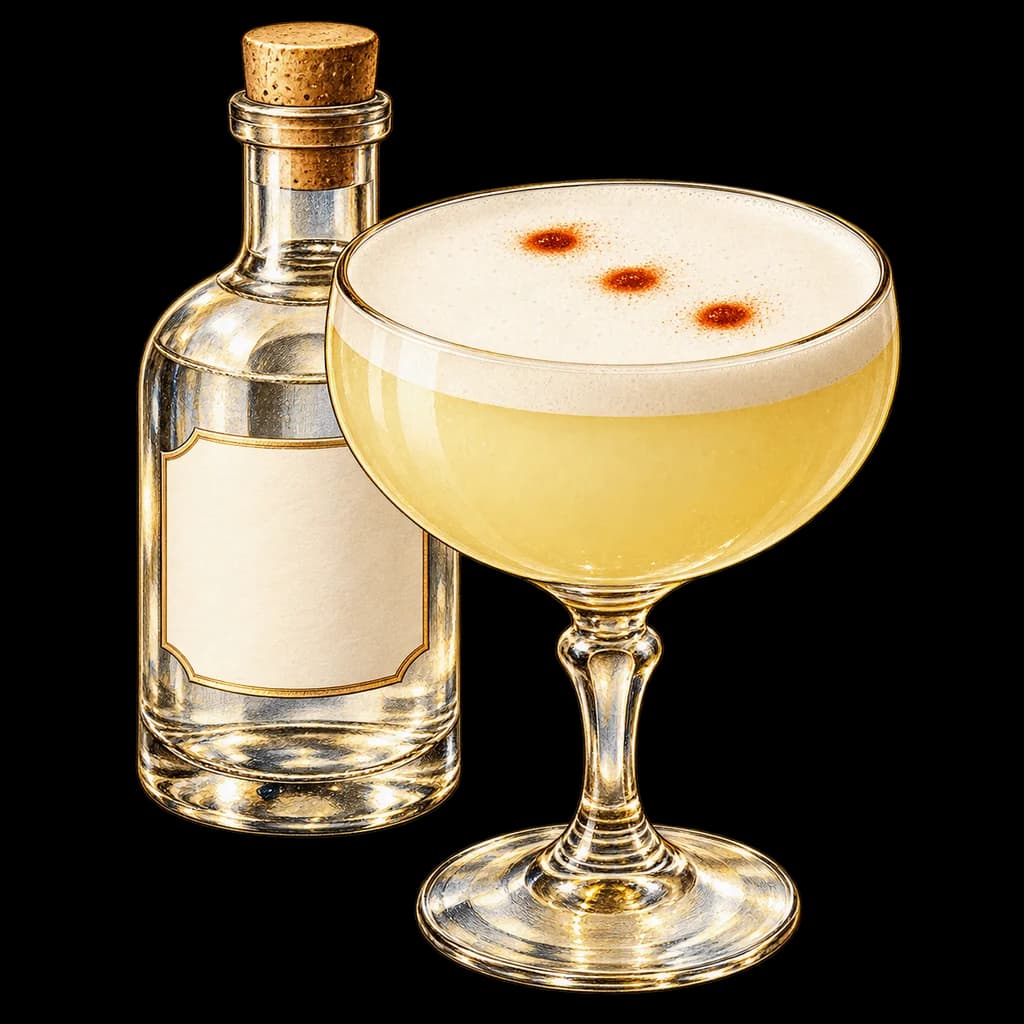 Pisco Sour servido en copa de pie corto. Ilustración de Alcopedia.